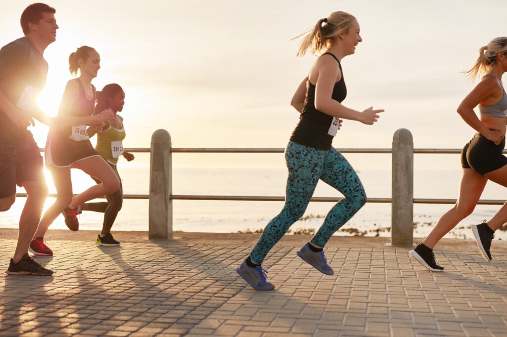 Young people running marathon race